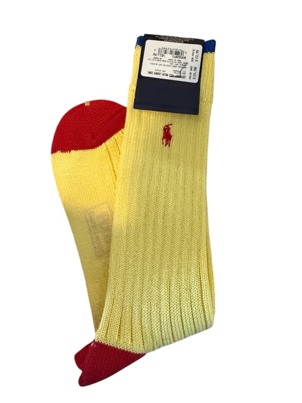 Vintage Polo Ralph Lauren Colorblock Socks Yellow Red Blue‎ Made in Japan NOS